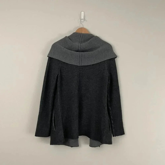 Eileen Fisher Gray Merino Wool Double Knit Foldover Cardigan Size Small - Picture 2 of 6